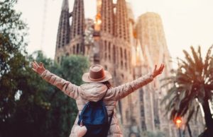Perfect 2 Days in Barcelona for First-Timers (Skip-the-Line Strategy) Traveler raising arms at Sagrada Família start of a 2-day Barcelona itinerary