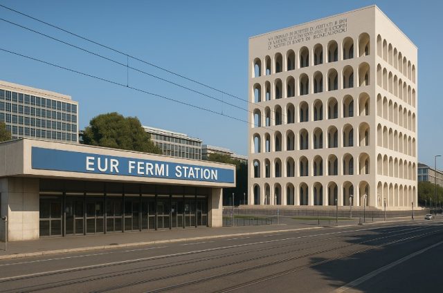 EUR Fermi metro station area in Rome near the Square Colosseum (Palazzo della Civiltà Italiana)