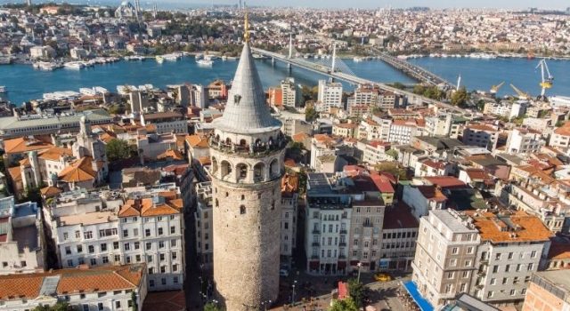 galata-tower-istanbul-europe-asia-two-continents-view-2026 Aerial view of Galata Tower with Golden Horn and Istanbul skyline connecting Europe and Asia